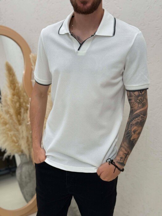 T-SHIRT NJE NGJYRESH ME JAKE POLO PER MESHKUJ NE NGJYRE TE BARDHE - 2