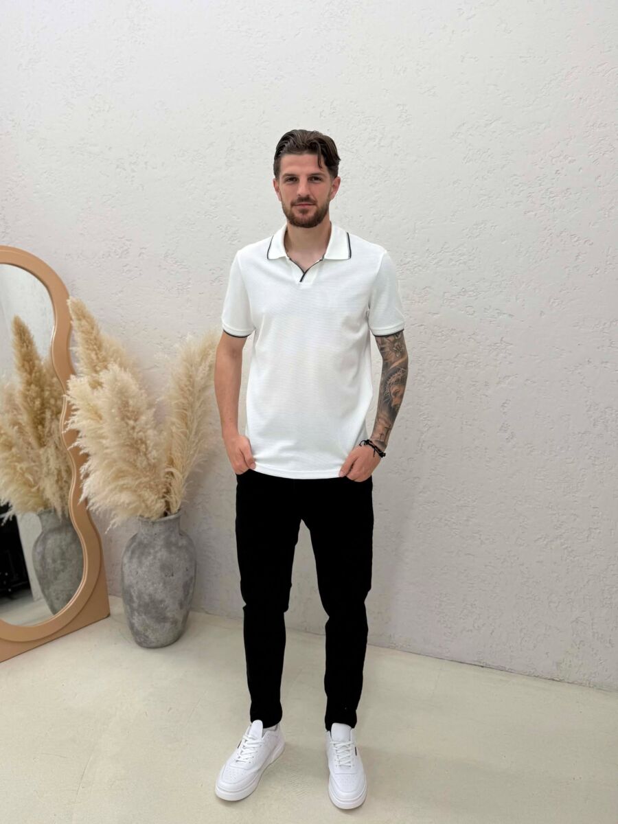 T-SHIRT NJE NGJYRESH ME JAKE POLO PER MESHKUJ NE NGJYRE TE BARDHE - 3
