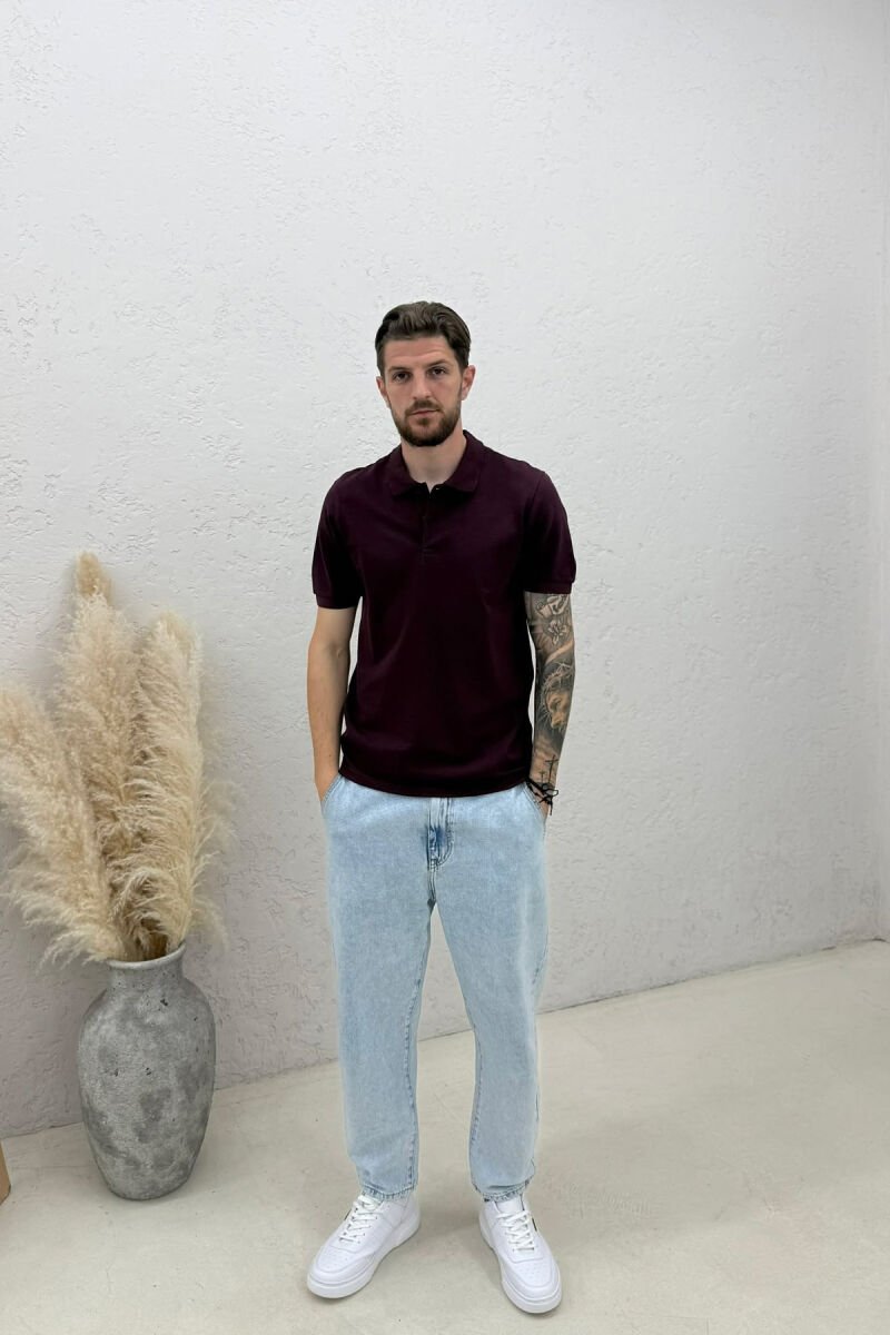 T-SHIRT NJE NGJYRESH ME JAKE POLO PER MESHKUJ NE NGJYRE VISHNJE - 3