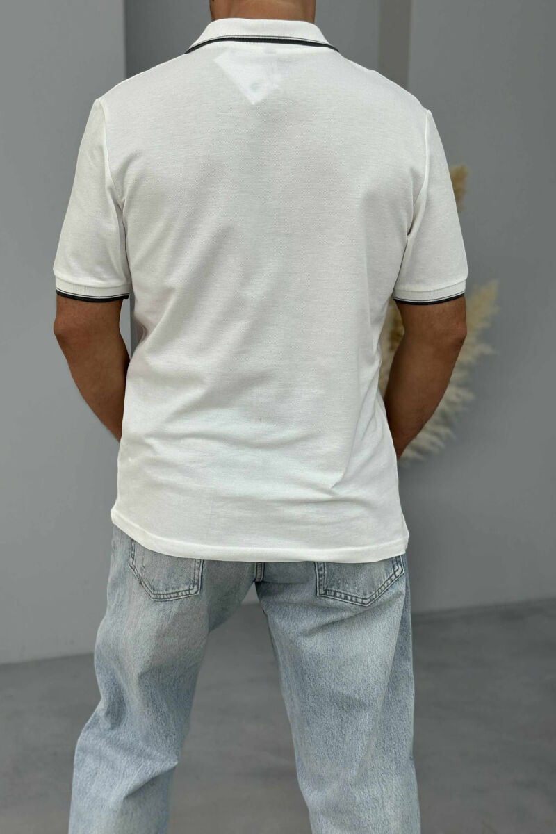 T-SHIRT NJË NGJYRËSH ME JAKË POLO PËR MESHKUJ NË NGJYRËN E BARDHË - 4