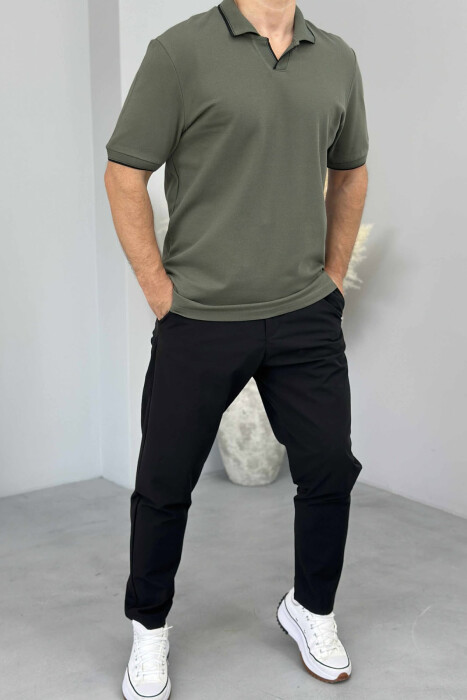 T-SHIRT NJË NGJYRËSH ME JAKË POLO PËR MESHKUJ NË NGJYRËN JESHILE - 1