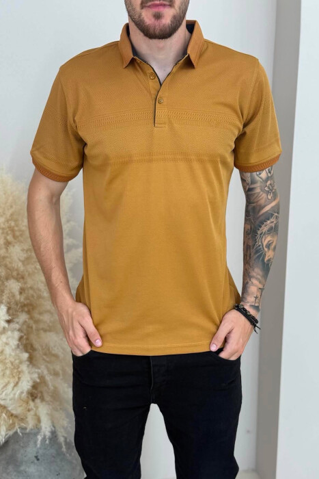 T-SHIRT NJE NGJYRESH ME JAKE POLO PER MESHKUJ NE NGJYRE KAFE TE ZBARDHUR - 3