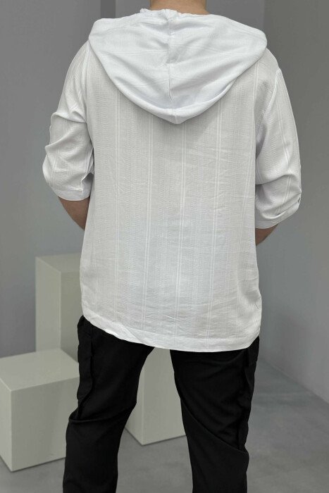 T-SHIRT NJË NGJYRËSH ME KAPUÇ PËR MESHKUJ NË NGJYRËN E BARDHË - 6
