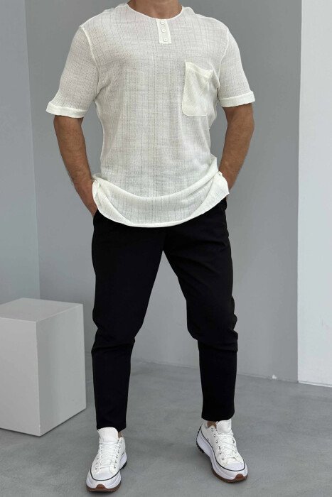 T-SHIRT NJË NGJYRËSH ME KOPSA PËR MESHKUJ NË NGJYRËN KREM - 1