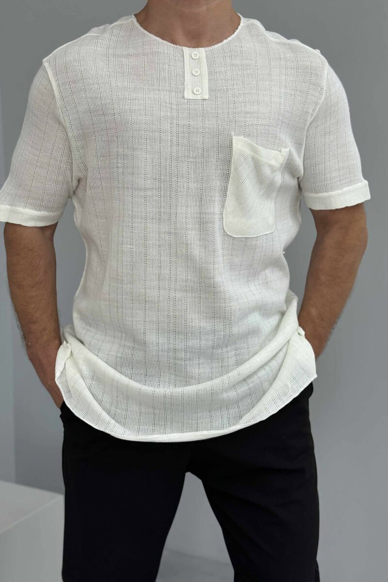 T-SHIRT NJË NGJYRËSH ME KOPSA PËR MESHKUJ NË NGJYRËN KREM - 3