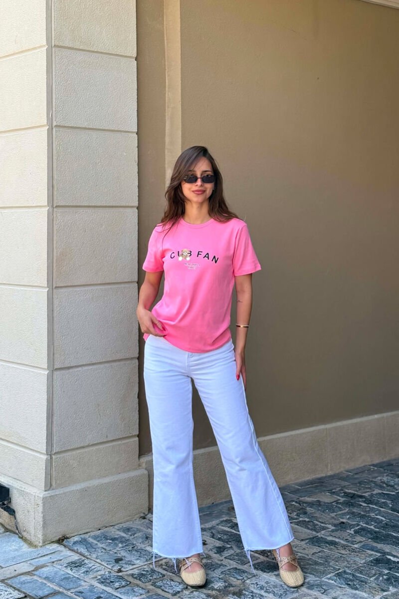 T-SHIRT NJE NGJYRESH ME LOGO DHE SHKRIME PER FEMRA NE NGJYRE ROZE - 3