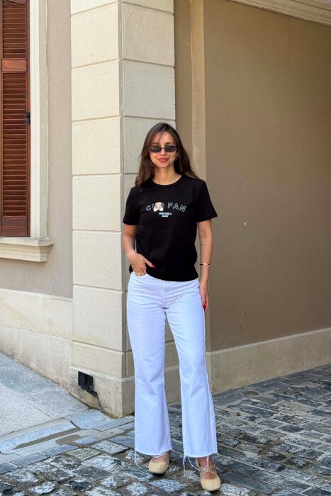 T-SHIRT NJE NGJYRESH ME LOGO DHE SHKRIME PER FEMRA NE NGJYRE TE ZEZE - 2