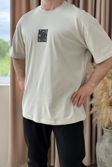 T-SHIRT NJË NGJYRËSH ME LOGO PËR MESHKUJ NË NGJYRËN BEZHË - 1