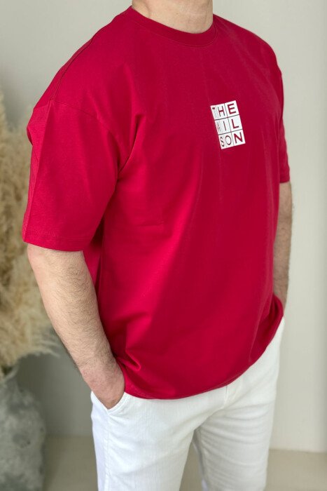 T-SHIRT NJË NGJYRËSH ME LOGO PËR MESHKUJ NË NGJYRËN E KUQE - 1