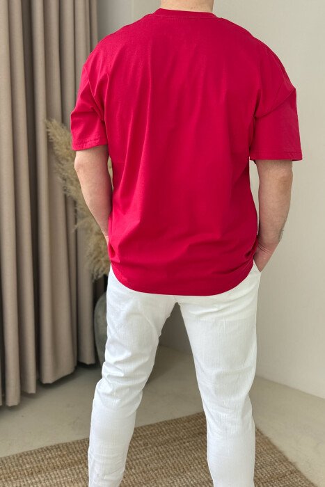 T-SHIRT NJË NGJYRËSH ME LOGO PËR MESHKUJ NË NGJYRËN E KUQE - 3