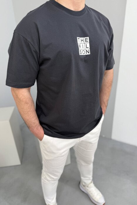 T-SHIRT NJË NGJYRËSH ME LOGO PËR MESHKUJ NË NGJYRËN GRI E ERRËT - 1