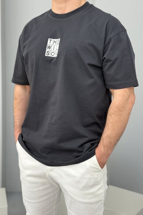 T-SHIRT NJË NGJYRËSH ME LOGO PËR MESHKUJ NË NGJYRËN GRI E ERRËT - 2