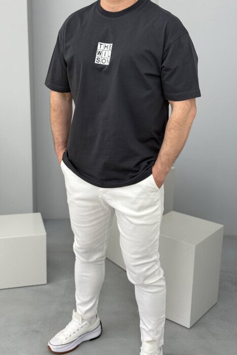 T-SHIRT NJË NGJYRËSH ME LOGO PËR MESHKUJ NË NGJYRËN GRI E ERRËT - 4