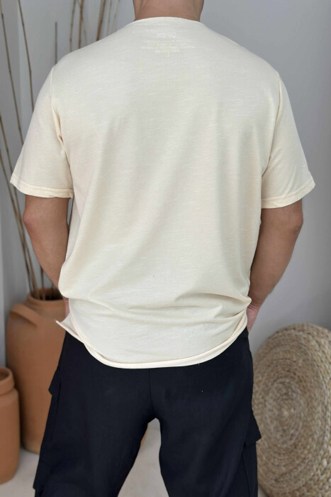T-SHIRT NJË NGJYRËSH ME LOGO TE VOGËL PËR MESHKUJ NË NGJYRËN BEZHË - 3
