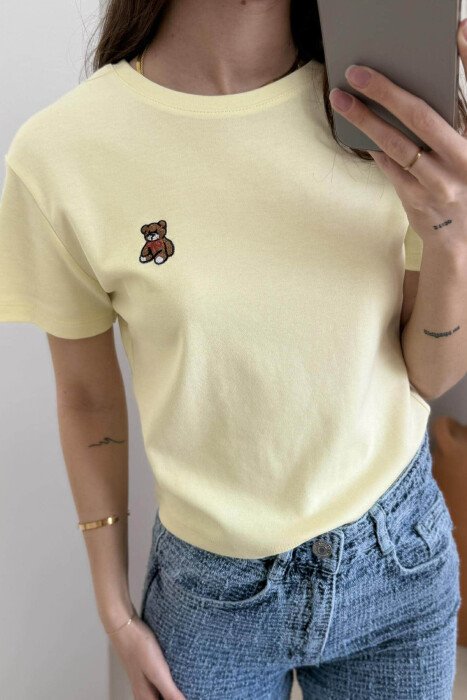 T-SHIRT NJË NGJYRËSH ME LOGON E ARUSHIT PËR FEMRA NË NGJYRËN E VERDHË - 3