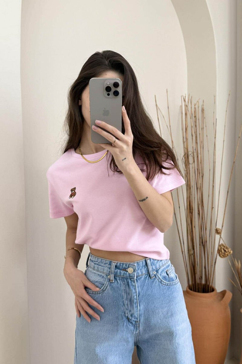 T-SHIRT NJË NGJYRËSH ME LOGON E ARUSHIT PËR FEMRA NË NGJYRËN ROZË - 3