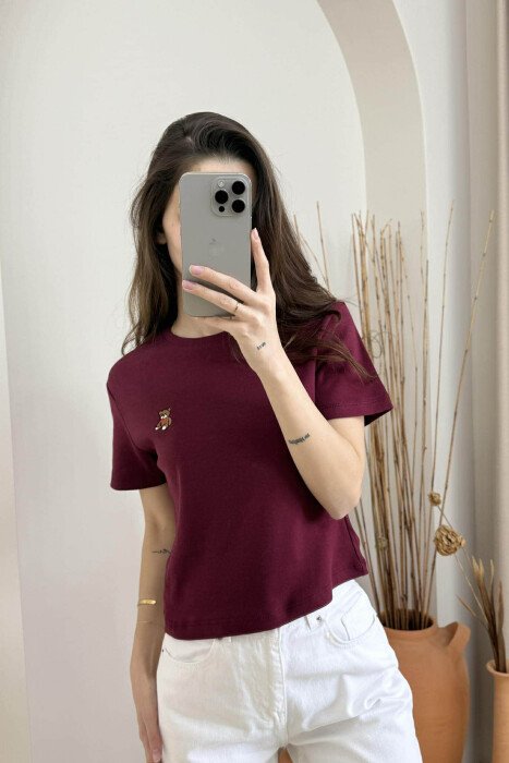 T-SHIRT NJË NGJYRËSH ME LOGON E ARUSHIT PËR FEMRA NË NGJYRËN VISHNJË - 5