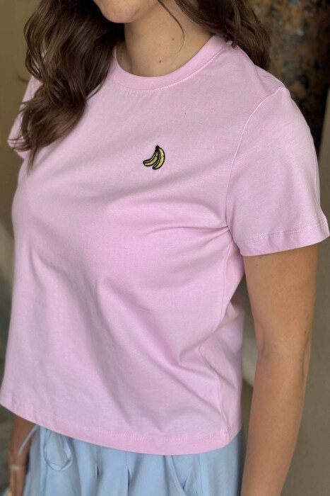 T-SHIRT NJË NGJYRËSH ME LOGON E BANANES PËR FEMRA NË NGJYRËN ROZË - 2