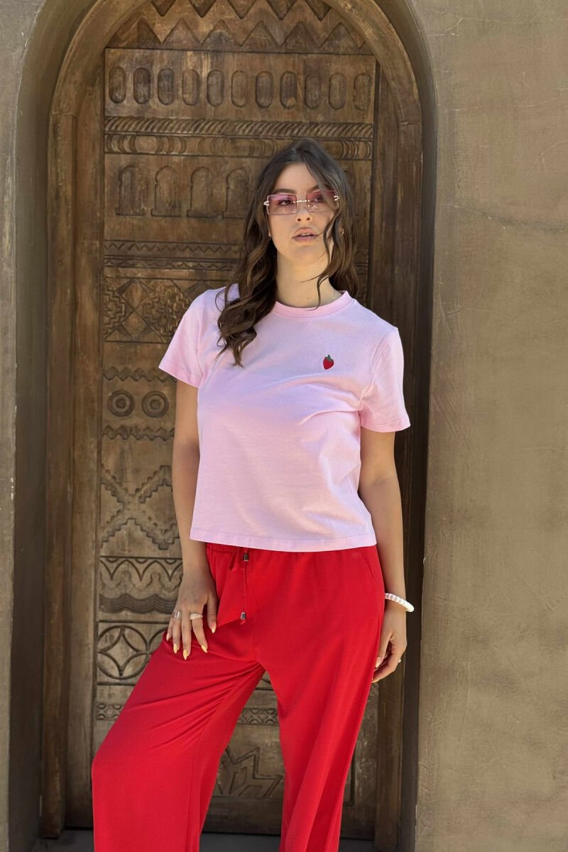 T-SHIRT NJË NGJYRËSH ME LOGON E LULESHTRYDHES PËR FEMRA NË NGJYRËN ROZË - 1