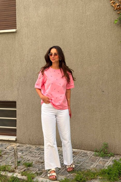 T-SHIRT NJE NGJYRESH ME PRINTE PER FEMRA NE NGJYRE ROZE - 5