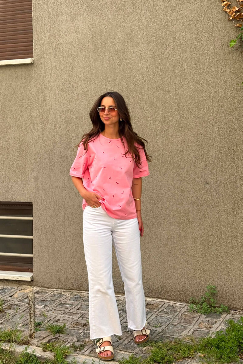 T-SHIRT NJE NGJYRESH ME PRINTE PER FEMRA NE NGJYRE ROZE - 5