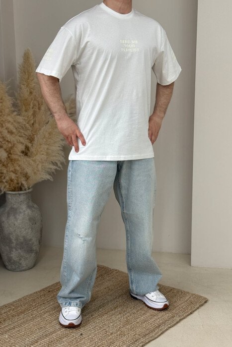 T-SHIRT NJË NGJYRËSH ME SHKRIME PËR MESHKUJ NË NGJYRËN E BARDHË - 2