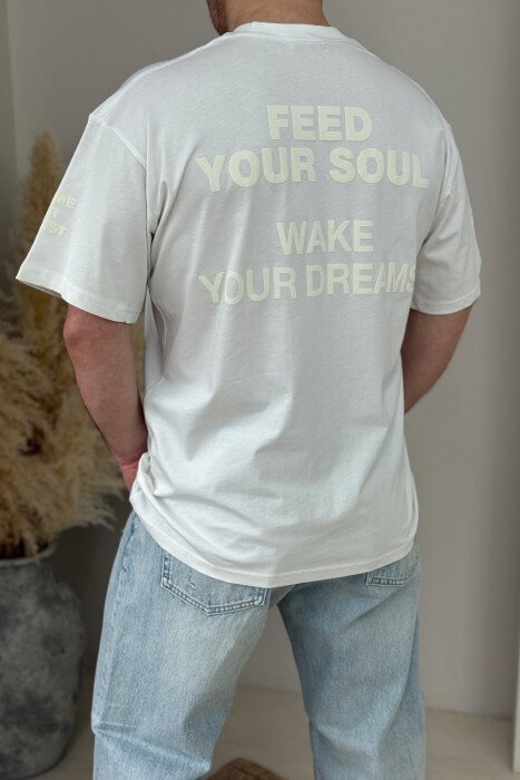 T-SHIRT NJË NGJYRËSH ME SHKRIME PËR MESHKUJ NË NGJYRËN E BARDHË - 3