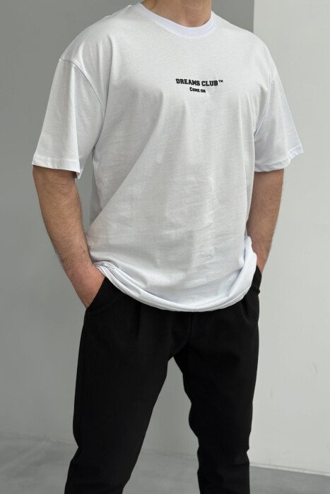 T-SHIRT NJË NGJYRËSH ME SHKRIME PËR MESHKUJ NË NGJYRËN E BARDHË - KLAUDIO FASHION