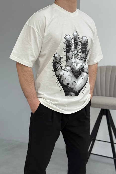 T-SHIRT NJË NGJYRËSH ME SHKRIME PËR MESHKUJ NË NGJYRËN E BARDHË - 2