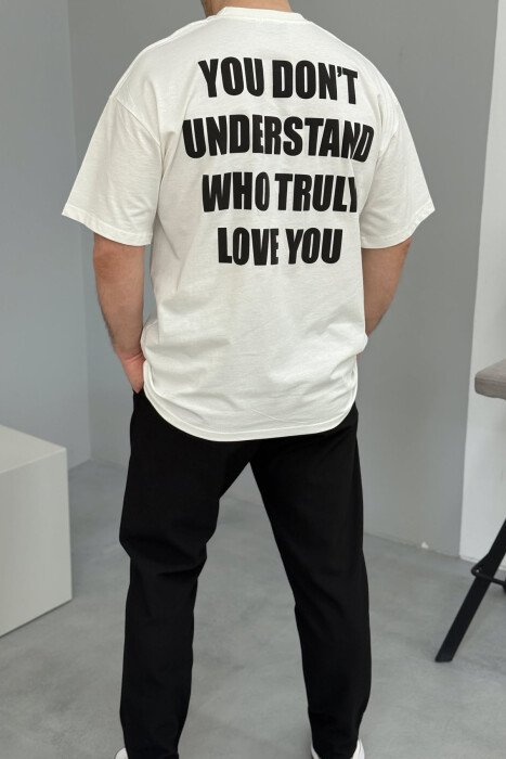 T-SHIRT NJË NGJYRËSH ME SHKRIME PËR MESHKUJ NË NGJYRËN E BARDHË - 3