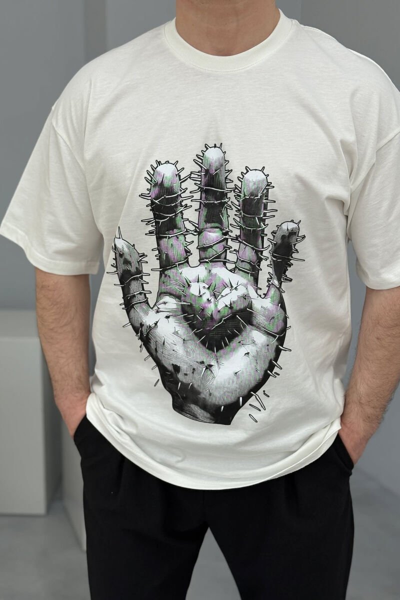 T-SHIRT NJË NGJYRËSH ME SHKRIME PËR MESHKUJ NË NGJYRËN E BARDHË - 4