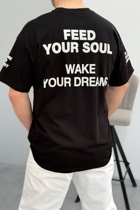 T-SHIRT NJË NGJYRËSH ME SHKRIME PËR MESHKUJ NË NGJYRËN E ZEZË - 2