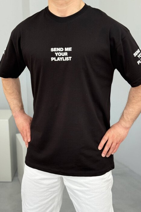 T-SHIRT NJË NGJYRËSH ME SHKRIME PËR MESHKUJ NË NGJYRËN E ZEZË - 3