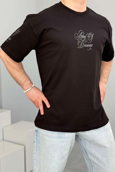 T-SHIRT NJË NGJYRËSH ME SHKRIME PËR MESHKUJ NË NGJYRËN E ZEZË - 1