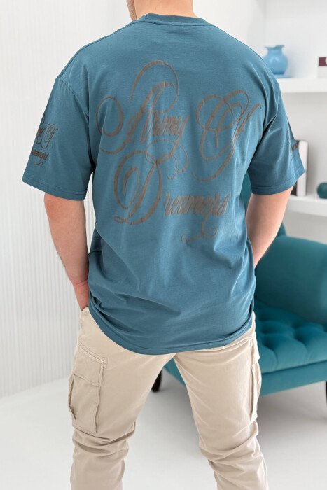 T-SHIRT NJË NGJYRËSH ME SHKRIME PËR MESHKUJ NË NGJYRËN GURKALI - 4