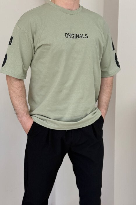 T-SHIRT NJË NGJYRËSH ME SHKRIME PËR MESHKUJ NË NGJYRËN MENTE - 1