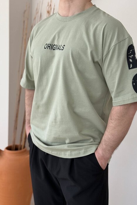 T-SHIRT NJË NGJYRËSH ME SHKRIME PËR MESHKUJ NË NGJYRËN MENTE - 3
