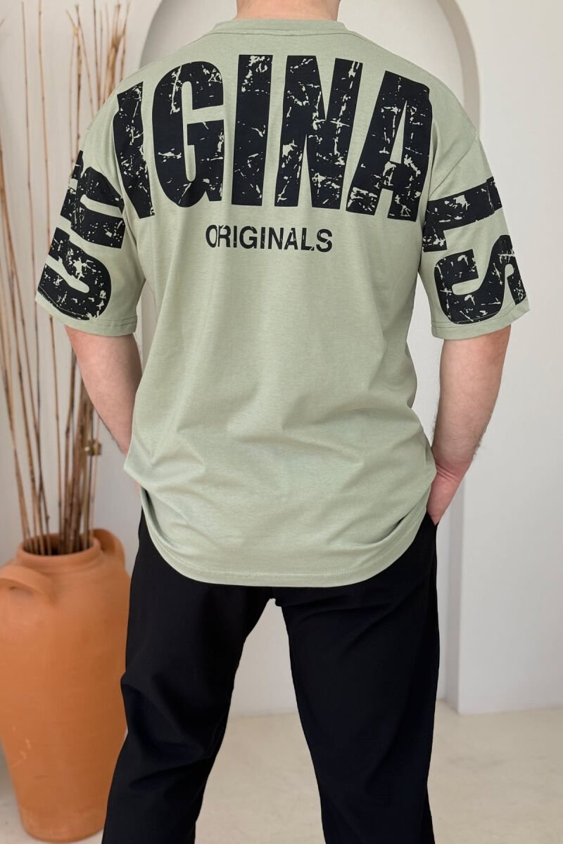 T-SHIRT NJË NGJYRËSH ME SHKRIME PËR MESHKUJ NË NGJYRËN MENTE - 4