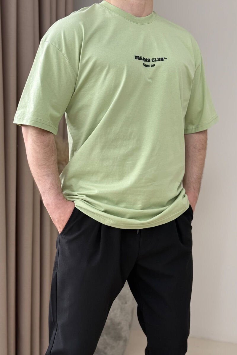 T-SHIRT NJË NGJYRËSH ME SHKRIME PËR MESHKUJ NË NGJYRËN MENTE - 1