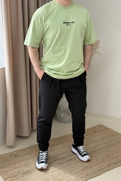 T-SHIRT NJË NGJYRËSH ME SHKRIME PËR MESHKUJ NË NGJYRËN MENTE - 2