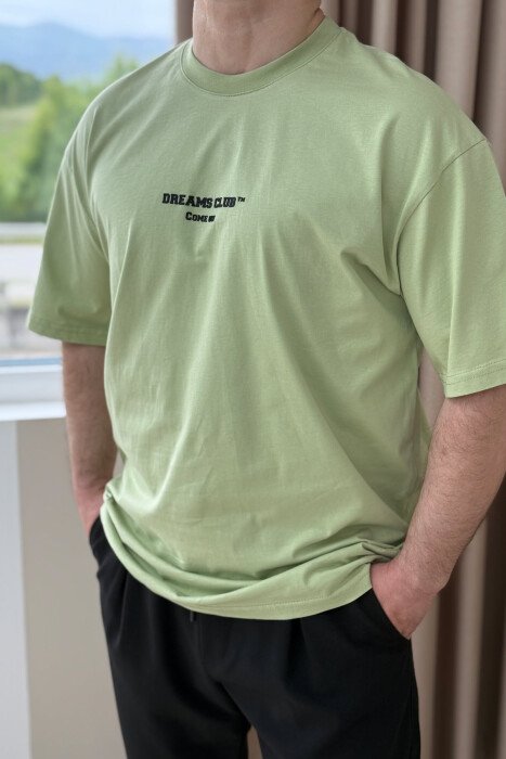 T-SHIRT NJË NGJYRËSH ME SHKRIME PËR MESHKUJ NË NGJYRËN MENTE - 3
