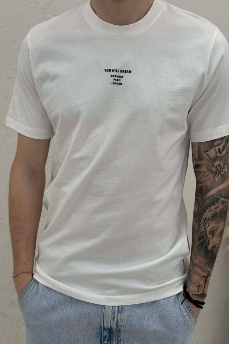 T-SHIRT NJE NGJYRESH ME SHKRIME TE THJESHTA PER MESHKUJ NE NGJYRE KREM - 2