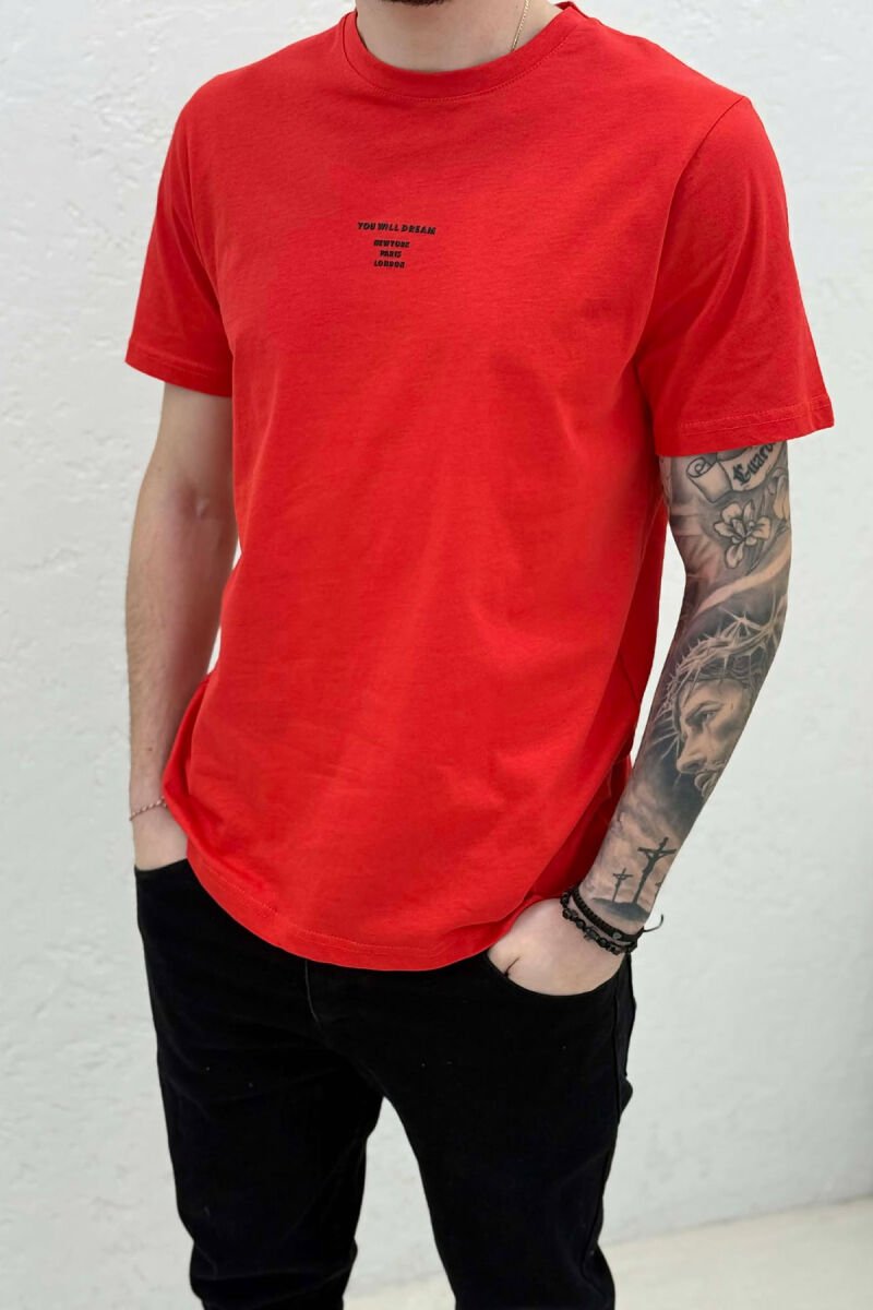 T-SHIRT NJE NGJYRESH ME SHKRIME TE THJESHTA PER MESHKUJ NE NGJYRE PORTOKALLI TE ERRET - 2