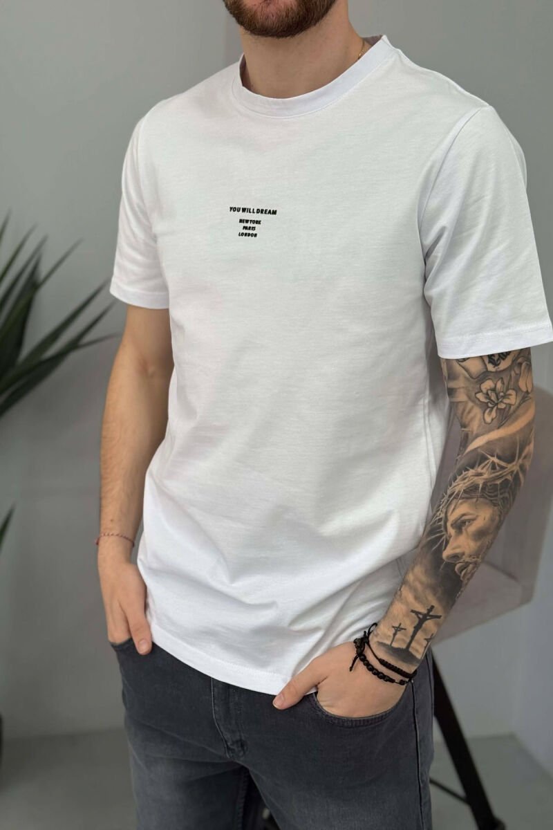 T-SHIRT NJE NGJYRESH ME SHKRIME TE THJESHTA PER MESHKUJ NE NGJYRE TE BARDHE - 2