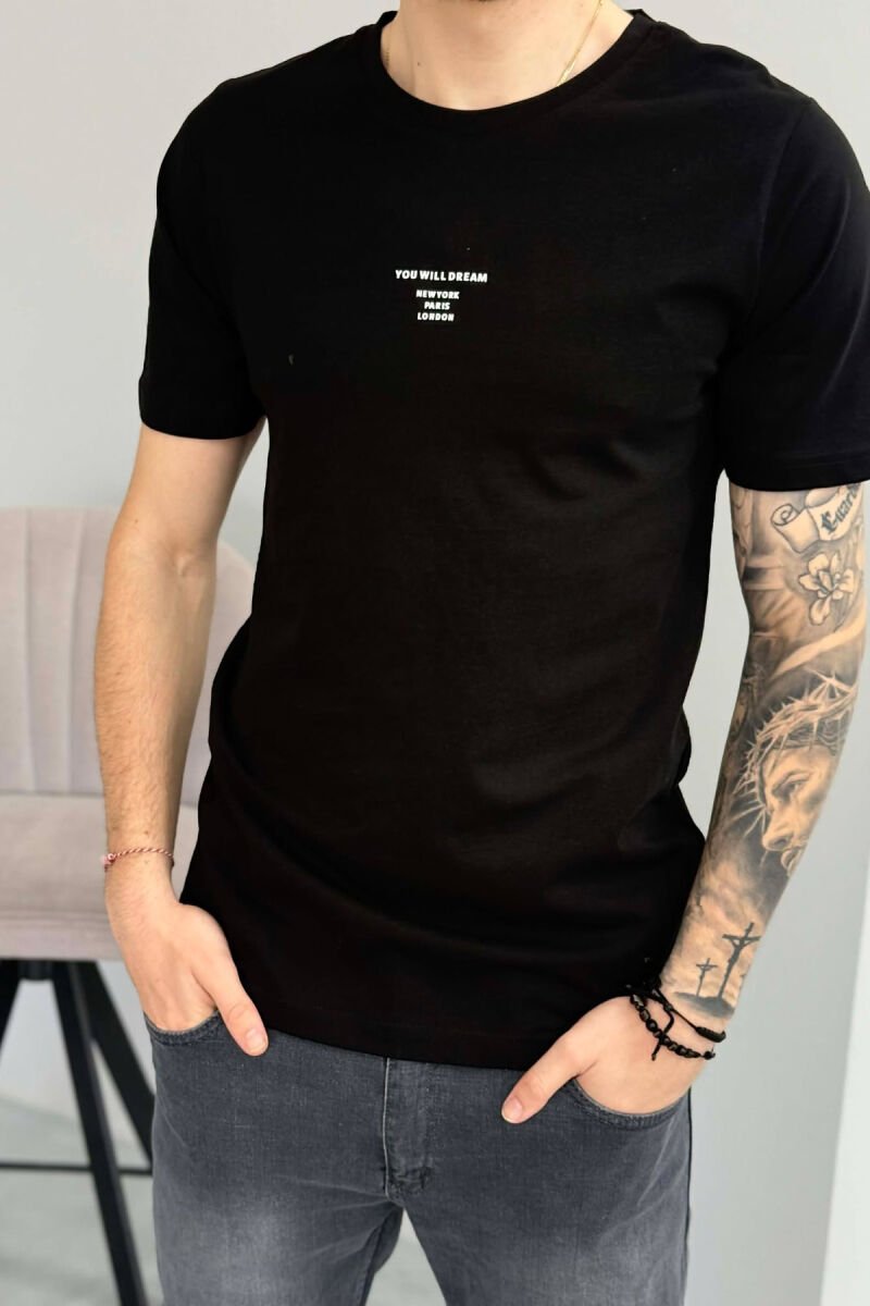 T-SHIRT NJE NGJYRESH ME SHKRIME TE THJESHTA PER MESHKUJ NE NGJYRE TE ZEZE - 2
