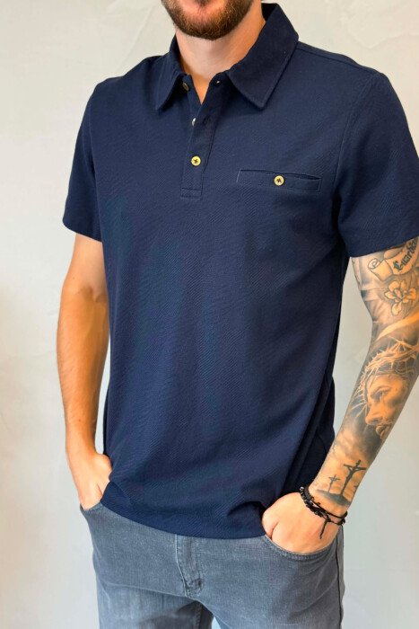 T-SHIRT NJE NGJYRESH ME XHEP PARA PER MESHKUJ NE NGJYRE BLU TE ERRET - 4
