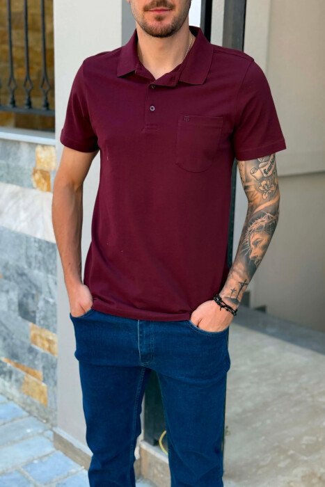 T-SHIRT NJE NGJYRESH ME XHEP PARA PER MESHKUJ NE NGJYRE VISHNJE E ERRET - 2