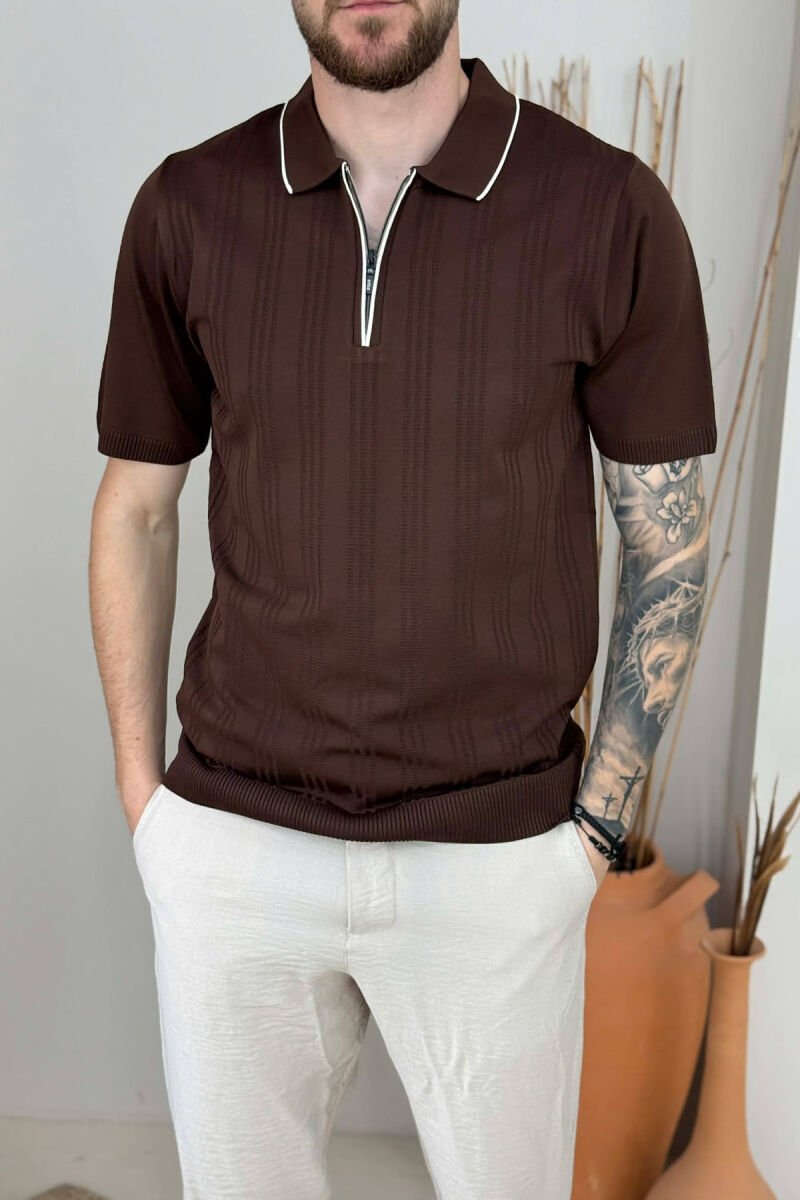 T-SHIRT NJE NGJYRESH ME ZNXHIR PER MESHKUJ NE NGJYRE KAFE - 4