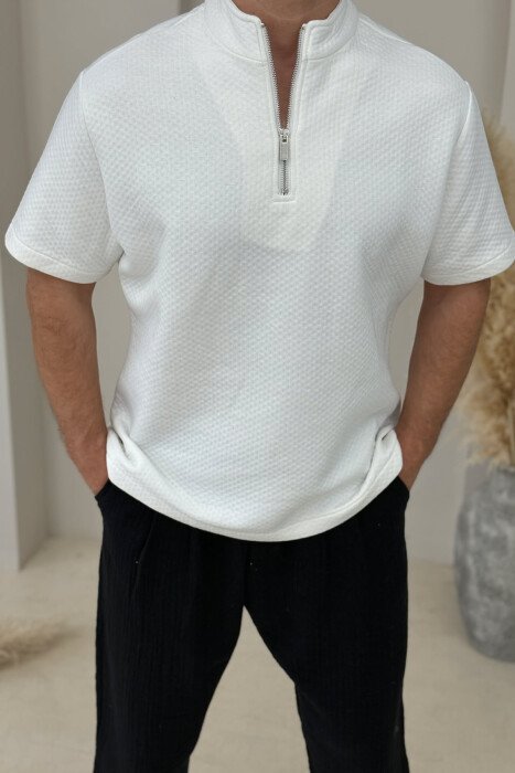 T-SHIRT NJË NGJYRËSH ME ZINXHIR PËR MESHKUJ NË NGJYRËN E BARDHË - 2