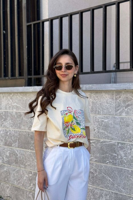 T-SHIRT NJE NGJYRESH PER FEMRA NE NGJYRE KREM - 4